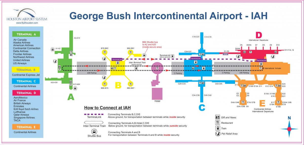 IAH हवाई अड्डे के टर्मिनल का नक्शा