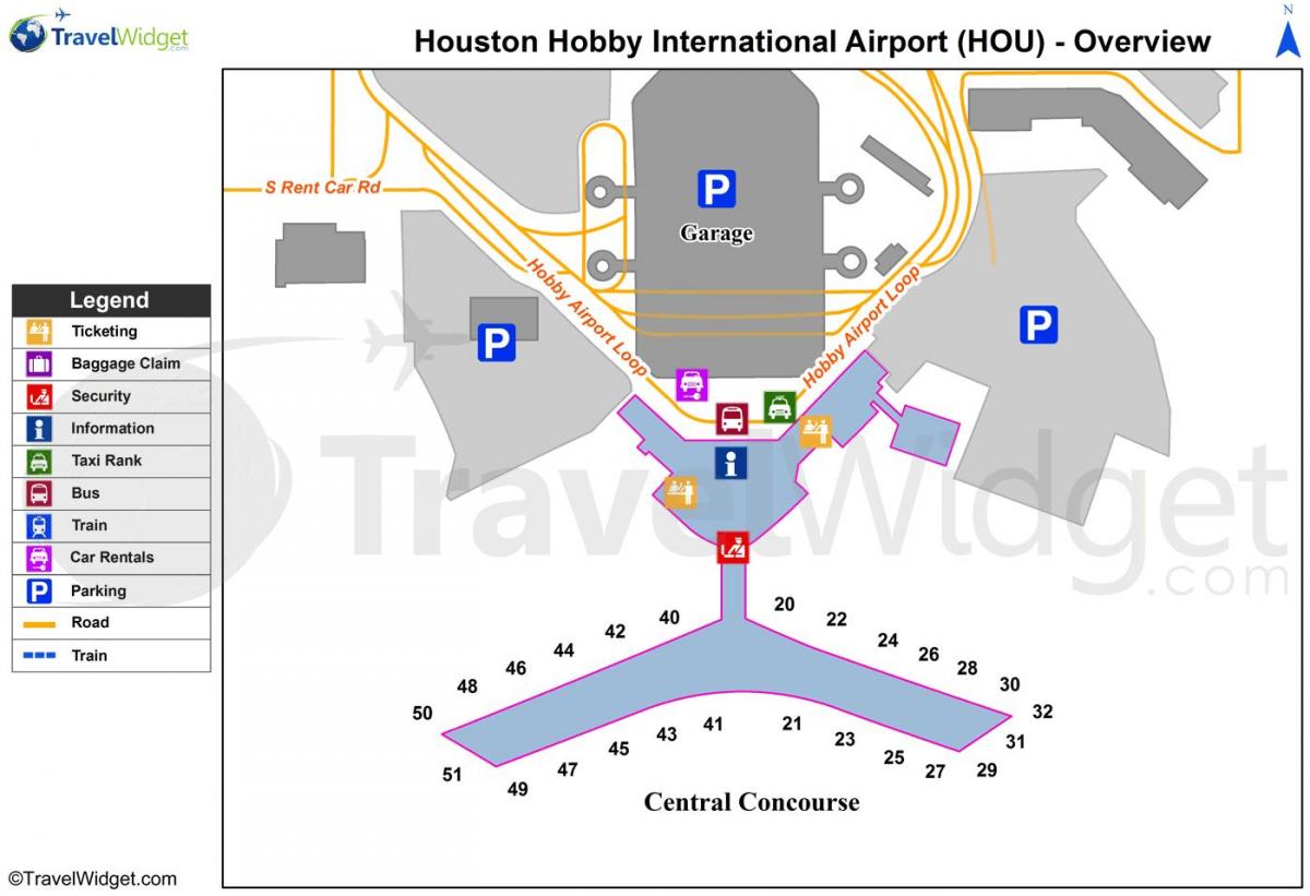 ह्यूस्टन हवाई अड्डे के टर्मिनल एक नक्शा