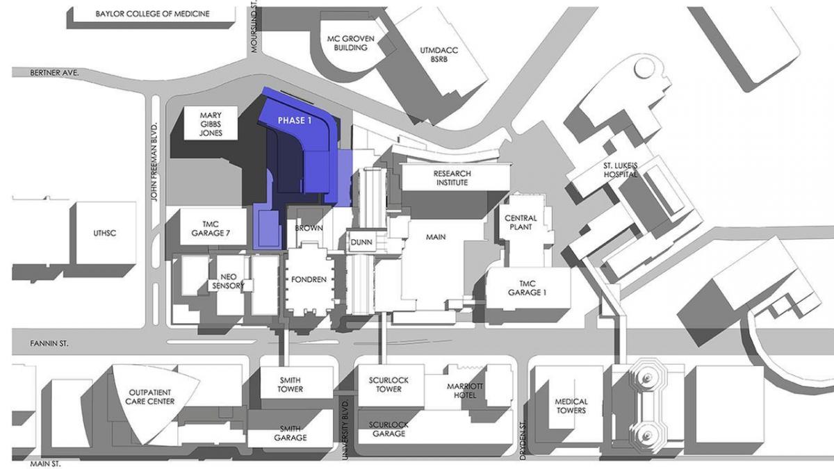 ह्यूस्टन मेथोडिस्ट अस्पताल का नक्शा